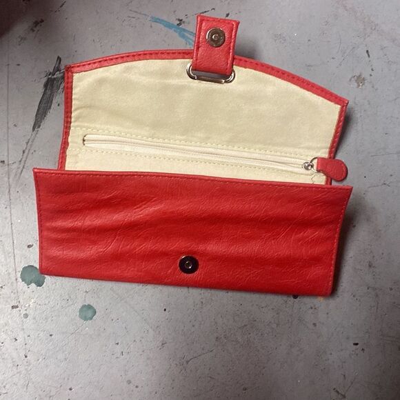 Red + Cream Leather Bi Fold Travel Jewelry Organizer - Picture 5 of 5